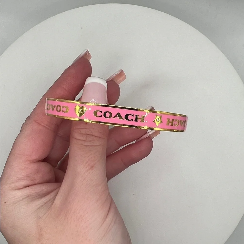 043. Pink Enamel and Gold Logo Bracelet With Box 6 3/4”